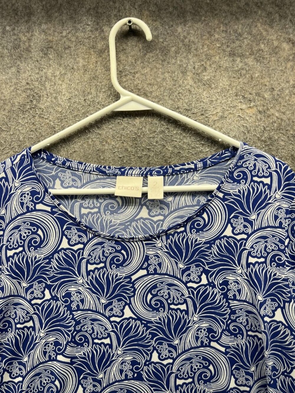 Chico's Shirt Womens 2 Blue Scoop Neck Short Sleeve Tunic Floral Jersey Top - Picture 6 of 11